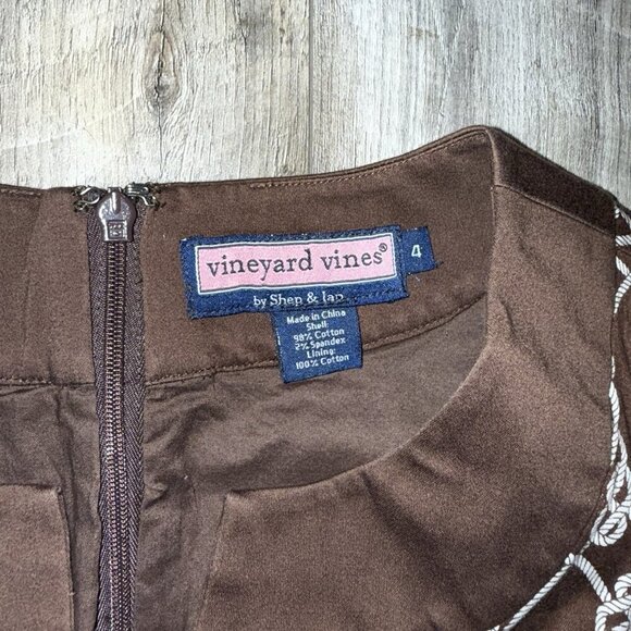 VINEYARD VINES size 4 Dress Brown Sleeveless Sailor's Knot Print Shift Nautical - Picture 4 of 6